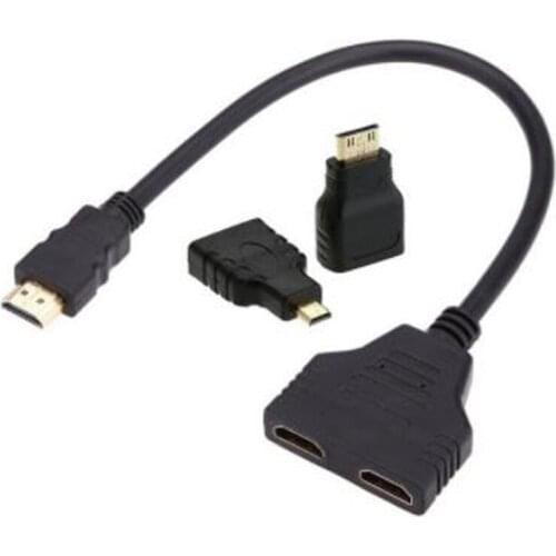 With adapter black 30CM 1.4V HDMI HDTV computer transfer line high speed HDMI male to female one-into-two audio video HD cable