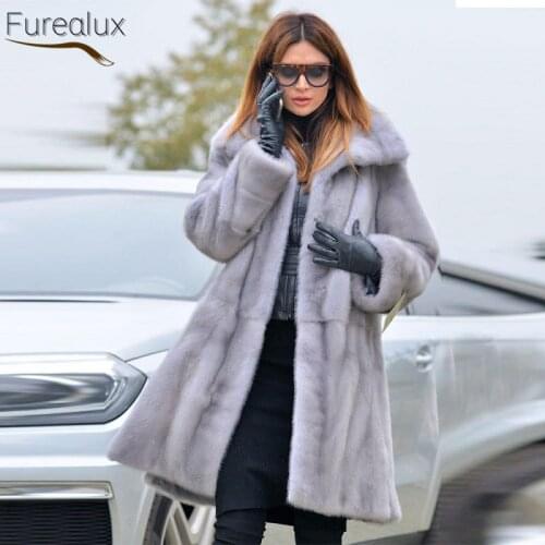 FUREALUX Real Fur Coat Mid-length Style Mink Women Winter Natural Fur Mink Whole Skin Intact Fur Outerwear Warm Vintage Clothes