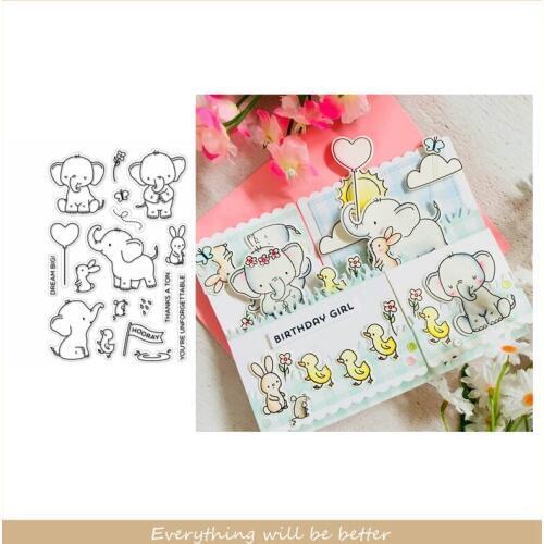 Elephant Cartoon Duck Rabbit Sentence Words Flower Balloon Heart Clear Silicone Stamps Make Pop Up Cards Handicraft Album Photos