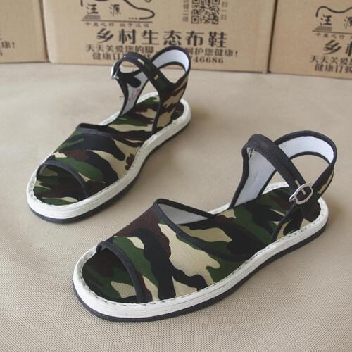 Traditional camouflage Sandals Flat-heeled Leisure Student Girl Lady Shoes Chinese Style Multi Layer Bottom Fabric Shoes Women