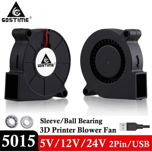 2Pcs 5015 12V 24V Dual Ball Bearing 2 Pin Brushless Radial Turbo Blower 50mm DC Cooling Fan for 3D Printer W/ 25cm/100cm Wire