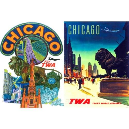Vintage Fly TWA World Travel Chicago Retro Poster Canvas Painting DIY Wall Paper Posters Home Decor Gift