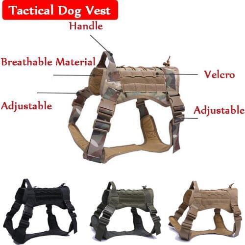 Waterproof 1000D Nylon Molle System Tactical Dog Vest Military Training Dog Harness Hunting Dog Vest Police Dog Harness