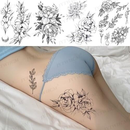Waterproof Temporary Tattoos Stickers Flower Rose Flash Edges Tattoo Sexy Cat Body Art Arm Leg Fake Sleeve For Men Women Baby