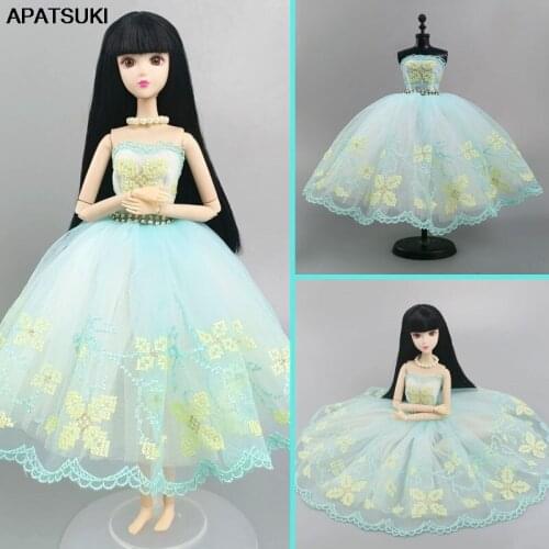 Green Ballet Dress For Barbie Doll Outfits 1/6 Dolls Accessories Clothes 3-layer Skirt Rhinestone Ball Party Gown Kid Toy