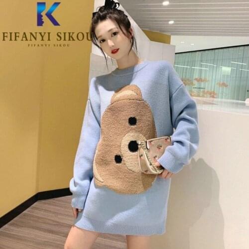 Cartoon Embroidery Knitted Sweater Women Autumn Winter Thick Warm Pullover O-Neck Long Sleeve Fashion Loose Tops Sweaters Female