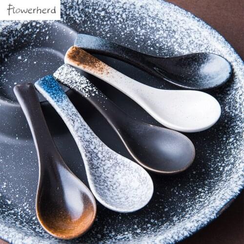 1 Piece Japanese Soup Spoon Ceramic Spoons Tea Scoops Kitchen Cooking Utensil Tool Household Tableware Teaware