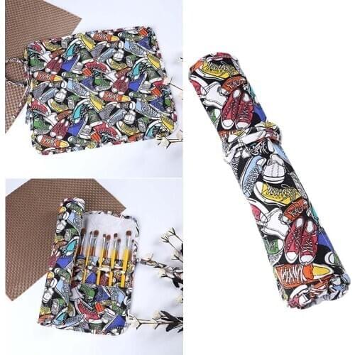 22 Slots Printing Paint Brush Holder Durable Canvas Holder Rollup for Artist Watercolor Oil Paint Brush Tools Pens Pencils