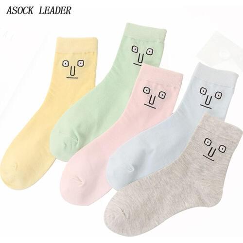 5 Pairs/Lot 2018 Spring Summer New Funny Sock Fashions Cotton Lady Cartoon Face Short Socks Breathable Comfortable Sock