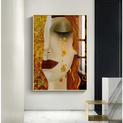 Abstract Gustav Klimt Golden Tears And Kiss Oil Painting Poster and Print Cuadros Wall Art for Living Room Home Decor (No Frame)