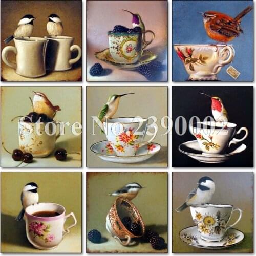 5D DIY Diamond Painting Cup & Birds Diamond Embroidery Cross Stitch Full Rhinestone Mosaic Animal Decoration Home Decor Gift