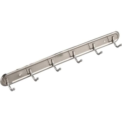 Household Metal Wall Mounted 6 Hooks Towel Rack Hanger 15" Long