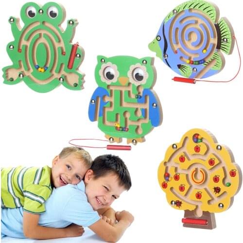 Children Magnetic Maze Wooden Puzzle Game Toy Kids Early Educational Brain Teaser Wooden Toy Intellectual Jigsaw Board Toy Kids