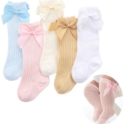 Girls Socks Bows Knee High Children Socks 0-3Y Spanish Style Baby Toddlers Tube Long Sock Hollow Out Princess High Fishnet Socks