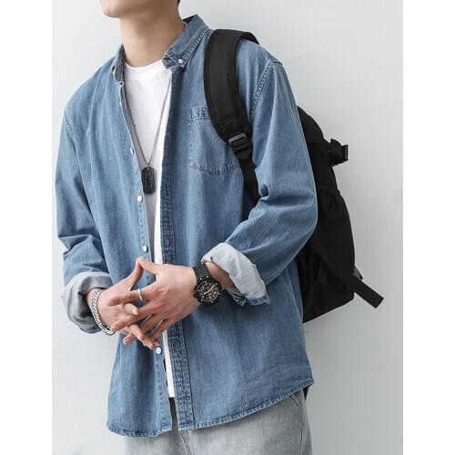 Denim shirt mens long-sleeved Korean version trend handsome autumn thin work shirt mens dk uniform casual jacket tide