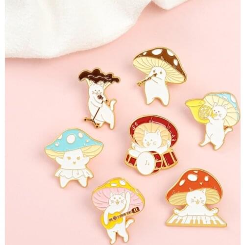 Mushroom Band Enamel Pins Piano Guitar Saxophone Drum Custom Brooch Lapel Badge Funny Jewelry Gifts for Kids Friends Wholesale