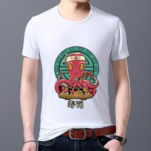 Mens Plus Size T-shirt Street Cute Monster Pattern Series Short-Sleeve Tee Classic White O-Neck Commute Tshirts Male Clothing