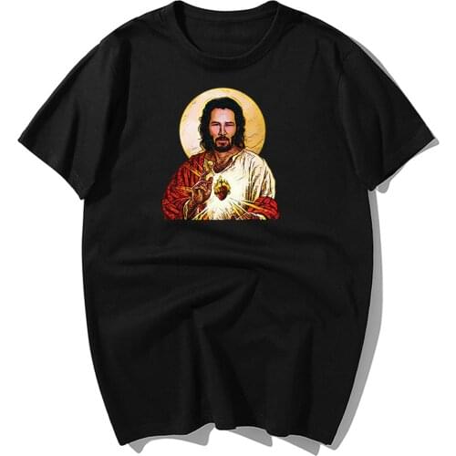 Funny Jesus Keanu Reeves Bring You Fire Print Tshirts Fashion Men T Shirt Hip-Hop Brand T-shirt 2021 Summer Male Causal Tshirts