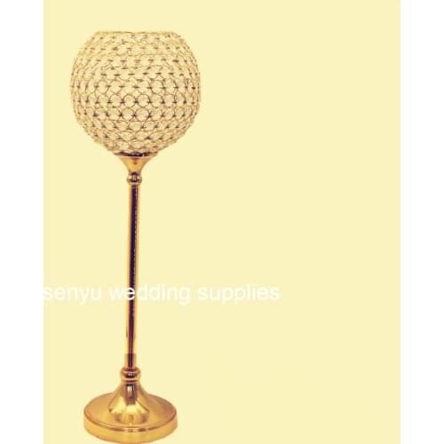 Hot sell wedding decorative gold tall metal with acrylic beads ball single candle holder candelabra senyu01098