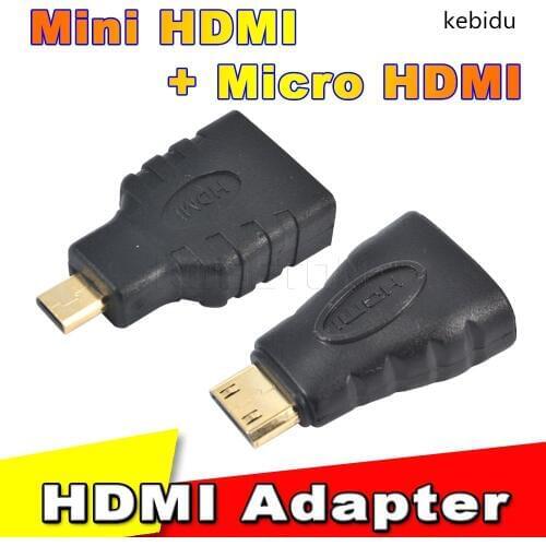 Kebidu Micro + Mini HDMI-compatible Male to female Converter Gold Plated HD Extension Adapter Connector for Xbox 360 HDTV 1080P
