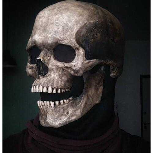 Syezyo Halloween Mask Movable Jaw Full Head Skull Mask Halloween Decoration Horror Scary Mask Cosplay Party Decor Skull Helmet
