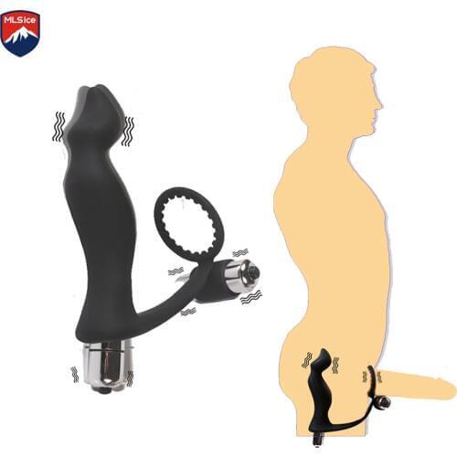 MLSice Male Prostate Massage with Ring Anal Butt Plug Vibrator Silicone Sex Toys for Couple Men Penis Training Delay Ejaculation