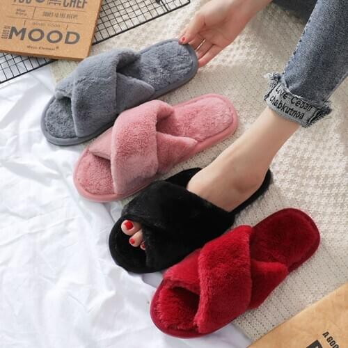 Fur Slides Slippers Women Fluffy Pantuflas Zapatillas Casa Mujer Pantoufle Femme Zapatos Furry Chausson Flat Shoes Drop Shipping