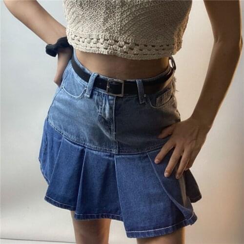 Fashion Denim Skirt Women High Waist Hot Girl Heart Ruffle Skirt New A-line Pleated Skirts Summer Harajuku Y2K Women Skirts