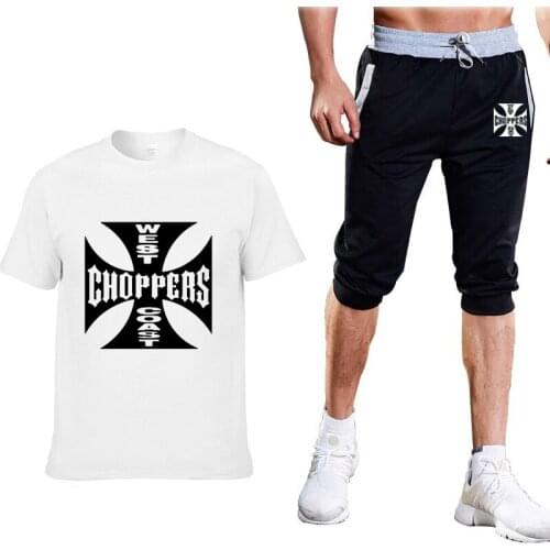 Summer Mens suits West Coast Printed casual trend high quality Crew neck Mens short sleeve+3/4 jogging shorts 2-piece set