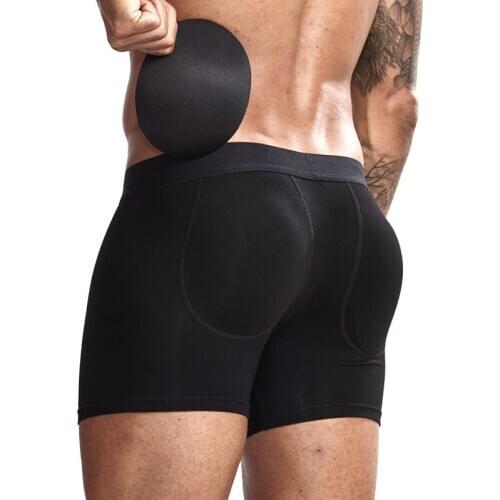 Mens Padded Boxer Shorts Soft Cotton Hip-up Enhancing Butt Underwear Trunk With Breathable Removable Sponge Pad Cup Included