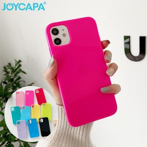 INS Candy Color Neon Case For iPhone 12 11 Pro Max XR X XS 7 8 Plus SE Mini Fashion Fluorescent Square Soft TPU Shockproof Cover