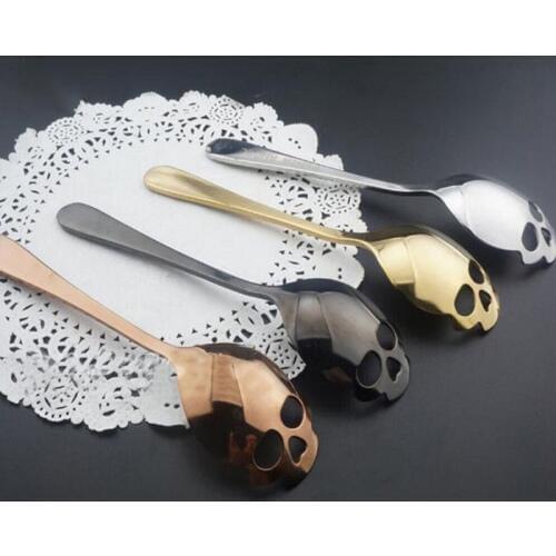 Novelty Fashion Stainless Steel Skull Shape Coffee Sugar Spoon Dessert Gothic Kitchen Spoons Tool Hot Sale Funny Gift Funny Gift