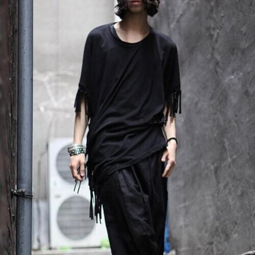 Autumn and Winter Novelty Turn-down Collar Tassel Sweater Shirt Male Irregular Sweep Pullover Knitted Cloak Men\x27s T\x2dshirt