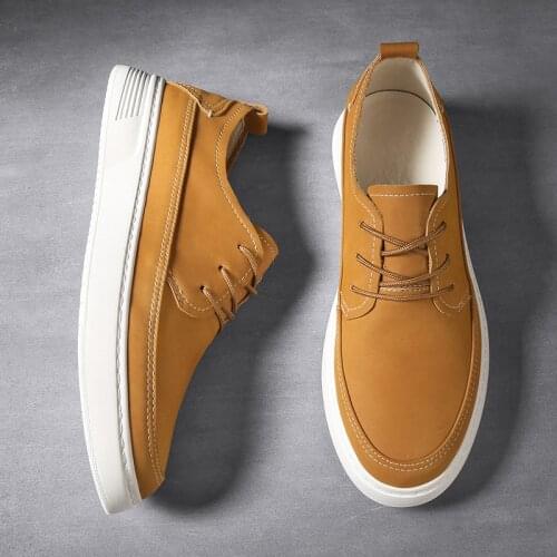 Pure Color Leather Mens Casual Shoes Luxury Microfiber Lining Mens Sneakers Shoes Sewing Upper Mens Shoes Outddor For Men