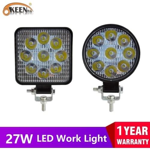 OKEEN 1pcs Offroad 4x4 Car LED Work Light 27W Spot LED Light Bar 12V Auto Fog Driving Lamp 4WD Truck Tractor Boat Trailer Light