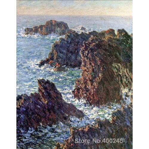 Landscape Oil Painting Rock Points at Belle Ile c. by Claude Monet Room decor Hand painted High quality