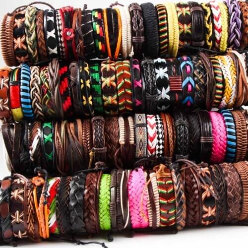 Wholesale 10PCS/lot (Random 10pcs ) Mix Styles Braided Bracelets Leather Bracelets for Mens Womens Wrap Bangle Party Gifts