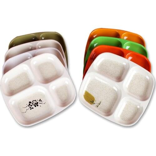 10 Inches Divided Plates,Melamine Tray Plate,Stackable,Dishwasher Safe (blue),Imitation Porcelain Square 4 Grid Fast Food Plate