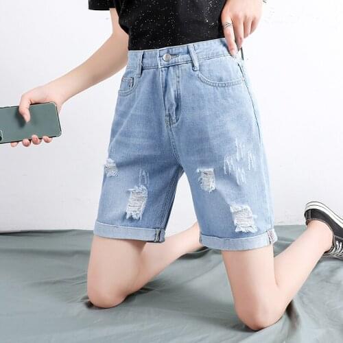 Plus Size Summer Washed Womens Denim Shorts Large Size 5Xl Holes High Waisted Shorts Elastic Waist Vintage Jeans for Women