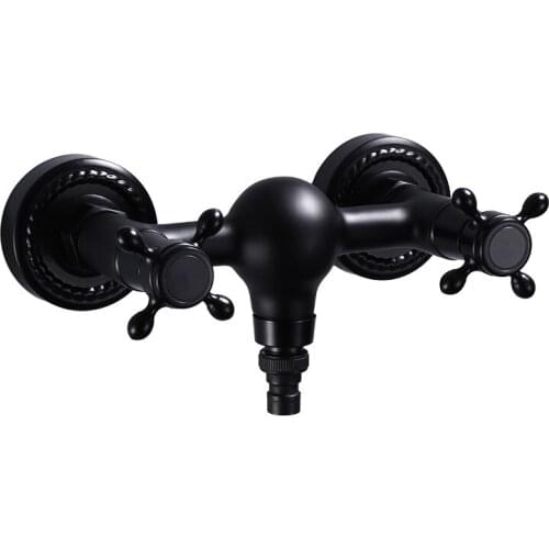 Black Washing Machine Faucets Hot & Cold Wall Mounted Bibcock Antique Carved Brass Hot & Cold Outdoor Mixer Tap Dual Handle G1/2
