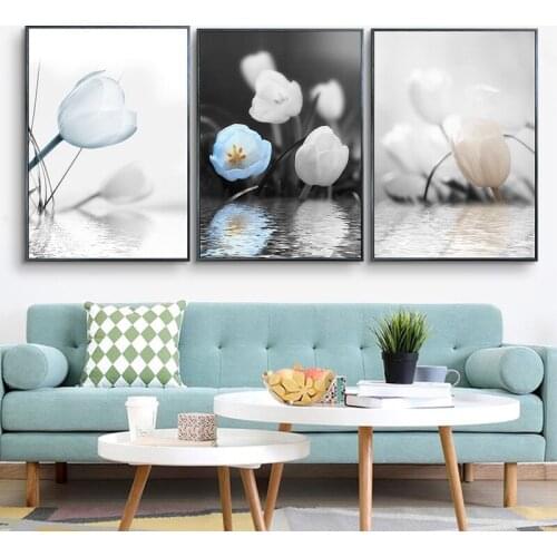 Modern Canvas Painting Posters And Prints Elegant Blue Tulips Nordic Wall Art Pictures For Living Room Home Decoration