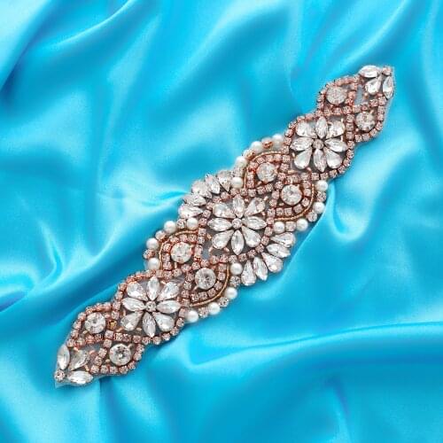 Bride Gown Sash Patch Belt Mesh Net Hot drilling Sticker Clear Rose Gold Crystal Accessories Wedding Dresses Rhinestones S104