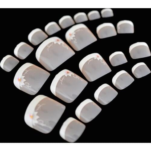 Light Pink Toenails Flower French Fake Foot Tips Acrylic Nail Art Full Cover Nail Tips Salon Products for Lady 24Pcs