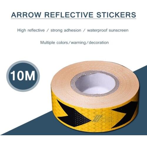 5CMx10m Long Reflective Warning Tape Self Adhesive Sticker Yellow Black Arrow Printing for Car Motorcycle Bicycle Accessorie