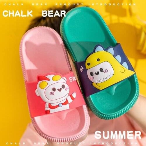 Summer Print Slippers Girl Shoes Bathroom Boy Cute Dinosaur Slippers Home Non-slip Flat Bottom Boy Beach Shoes Slippers Kids