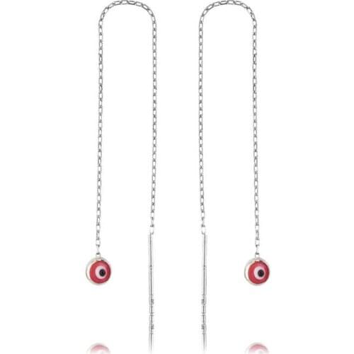 Tevuli 925 Sterling Silver Chain Pink Evil Eye Earrings