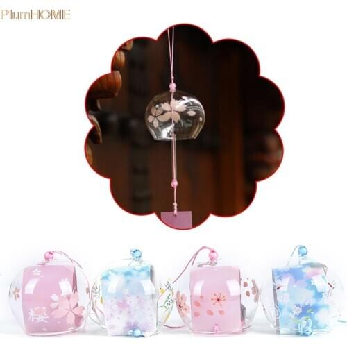 6cm*7cm*13cm Sakura Cherry Blossom Pattern Japanese Style Glass Wind Chimes Hanging Craft Wind Bell Home Decor