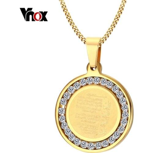 Vnox Islamic Necklace Gold-color Round Necklace Religious Jewelry with Beautiful CZ Stone