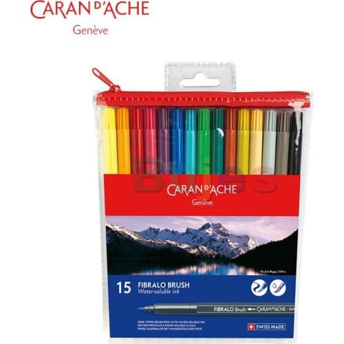 Caran D'Ache Fibralo Water Soluble Brush Pens ,10/15 colors,water-soluble ink,offering a wealth of luminous, transparent shades