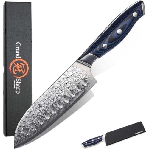 5 Inch Santoku Japanese Knives 67 Layers VG-10 Damascus Steel Anti-Stick Groove Cleaver Kitchen Knives G10 Handle With Gift Box